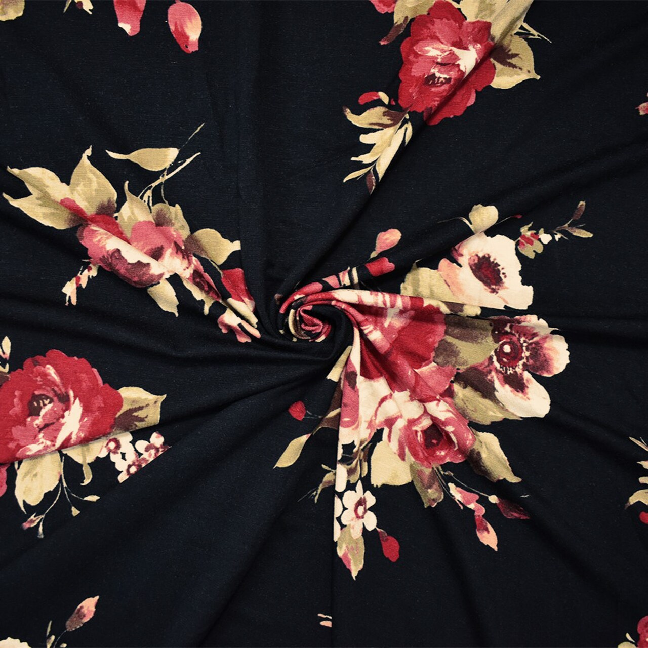 Black-Multi Rayon Stretch Spandex Floral Print Jersey Knit Fabric By the Yard